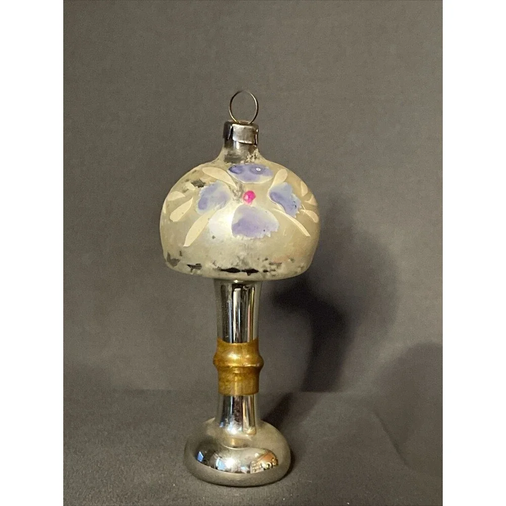 Vintage Christmas Mercury Glass Ornament Table Lamp Mushroom Hand-painted NICE